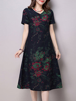 Black Green Red Midi V Neck Shift Plus Size Dress for Casual Party Evening