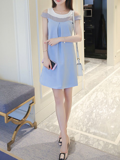 Blue Grey White Above Knee Plus Size Shift Dress for Casual Party
