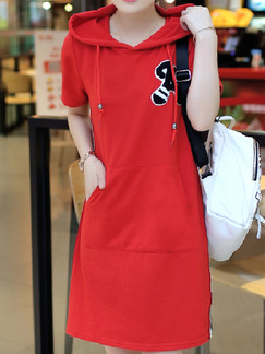 Red Above Knee Plus Size Shift Dress for Casual