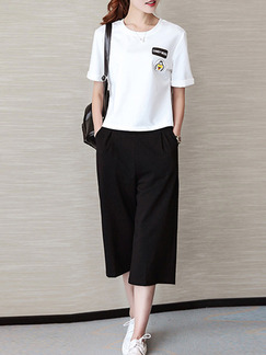 White Black Two Piece Shirt Pants Jumpsuit for Casual