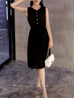 Black Knee Length Fit & Flare Dress for Casual Office Evening Party