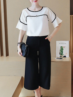 White Black Two Piece Shirt Pants Jumpsuit for Casual Office
