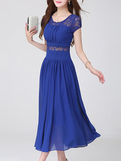 Blue Midi Fit & Flare Lace Plus Size Dress for Party Evening Ball Prom Bridesmaid