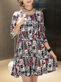 Black White Colorful Above Knee Fit & Flare Dress for Casual Party