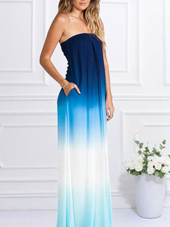 Blue White Maxi Strapless Plus Size Dress for Casual Party Beach