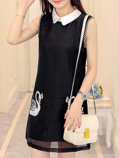 Black White Above Knee Plus Size Shirt Shift Dress for Casual Party Office