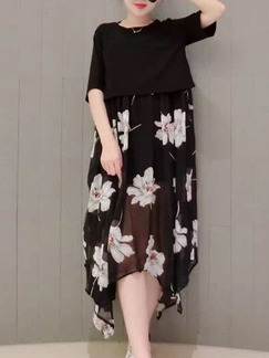 Black White Maxi Shift Plus Size Floral Dress for Casual Party Evening