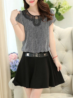Black Grey Above Knee Plus Size Lace Dress for Casual Party Evening