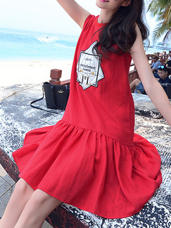 Red White Above Knee Plus Size Shift Dress for Casual Beach