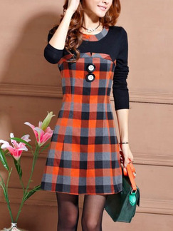 Black Red Colorful Above Knee Fit & Flare Long Sleeve Dress for Casual Party Office