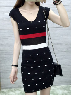 Black White Above Knee Bodycon Dress for Casual Party