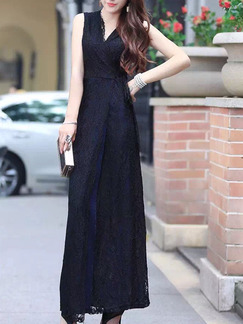 Black Maxi V Neck Lace Dress for Party Evening Cocktail