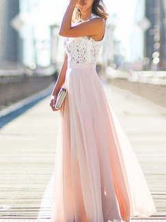 Pink White Maxi Lace Plus Size Dress for Cocktail Prom Bridesmaid