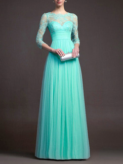 Green Plus Size Maxi Fit & Flare Lace Dress for Prom Bridesmaid Ball