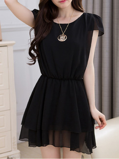 Black Fit & Flare Above Knee Plus Size Dress for Casual Party Evening