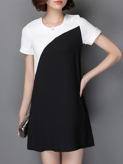 Black White Above Knee Plus Size Shift Dress for Casual Party Evening