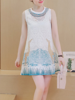 White Blue Above Knee Plus Size Lace Shift Dress for Casual Party