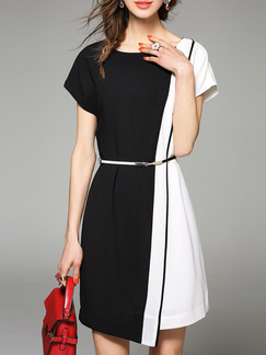 White Black Above Knee Plus Size Shift Dress for Casual Party Office