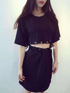 Black Two Piece Above Knee Shift Dress for Casual Party