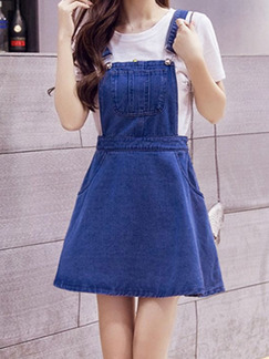 Blue Fit & Flare Above Knee Plus Size Denim Dress for Casual