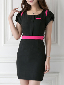 Black Pink Above Knee Plus Size Bodycon Dress for Casual Party Evening Office