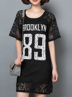Black White Above Knee Plus Size Shift Lace Dress for Casual Party