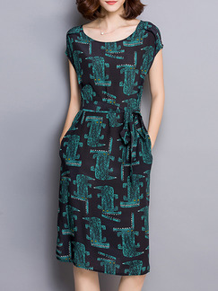 Black Green Plus Size Midi Dress for Casual Party