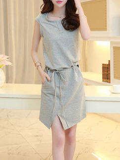 Grey Above Knee Plus Size Shift Dress for Casual