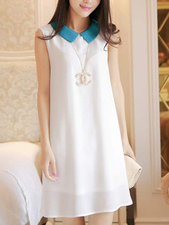 White Blue Above Knee Plus Size Shift Shirt Dress for Casual Office