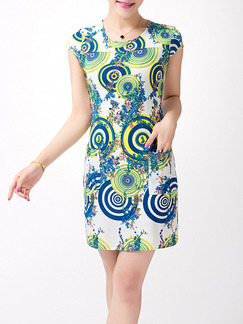 White Blue Colorful Above Knee Sheath Dress for Casual Party