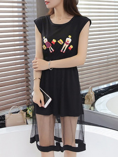 Black Colorful Knee Length Plus Size Dress for Casual Party