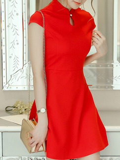 Red Fit & Flare Above Knee Plus Size Dress for Casual Party Evening