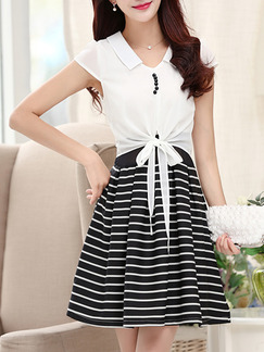 Black White Above Knee Fit & Flare Shirt Plus Size Dress for Casual Party Office