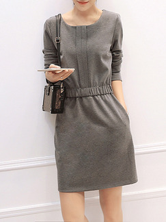 Grey Plus Size Above Knee Fit & Flare Long Sleeve Dress for Casual Office Party