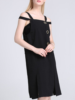Black Knee Length Slip Shift Dress for Casual Party Evening
