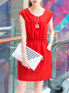Red Fit & Flare Above Knee Plus Size Dress for Casual Party Office