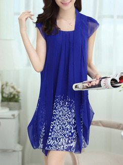 Blue Above Knee Plus Size Shift Dress for Casual Party Evening