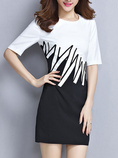 Black White Above Knee Sheath Dress for Party Cocktail Evening