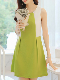 Green White Above Knee Fit & Flare Dress for Casual Party Office Evening