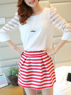 Red White Above Knee Two Piece Plus Size Dress for Casual Party