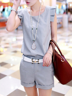 Grey Two Piece Shirt Shorts Plus Size Jumpsuit for Casual Party