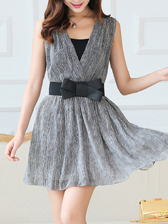 Grey Black Above Knee Fit & Flare Plus Size Dress for Casual Party Evening