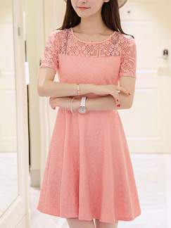 Pink Cute Above Knee Lace Fit & Flare Plus Size Dress for Casual Party Evening