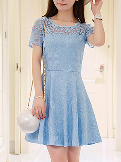 Blue Above Knee Lace Fit & Flare Plus Size Dress for Casual Party Evening