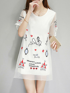 White Black Colorful Above Knee Plus Size Shift Dress for Casual Party