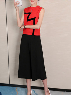 Red Black Two Piece Shirt Pants Plus Size Jumpsuit for Casual Party Evening