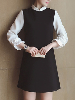 Black White Long Sleeve Above Knee Shift Dress for Casual Party Office Evening
