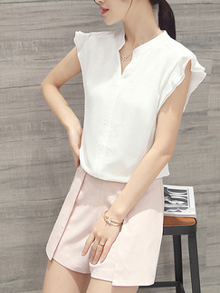 White Pink Two Piece Shirt Shorts Plus Size Jumpsuit for Casual Party Office