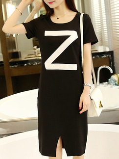 Black White Knee Length Shift Plus Size Dress for Casual Party