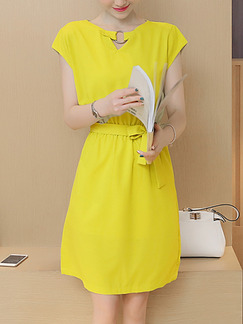 Yellow Above Knee Fit & Flare Plus Size Dress for Casual Party Evening
